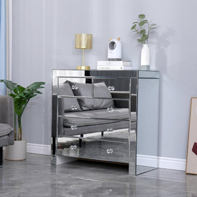 Furniturehmd Mirrored Glass Chest Of Drawers Muti-Storage Cabinet Storage Unit Sideboard Cupboard For Living RoomBedroom from B&Q