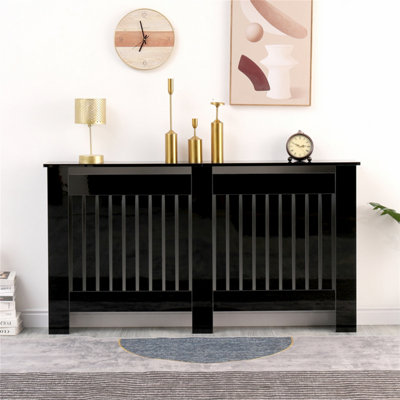 Furniturehmd High Gloss Black Radiator Cover Decorative Cabinet Vertical Slat Style Living Room Bedroom from B&Q