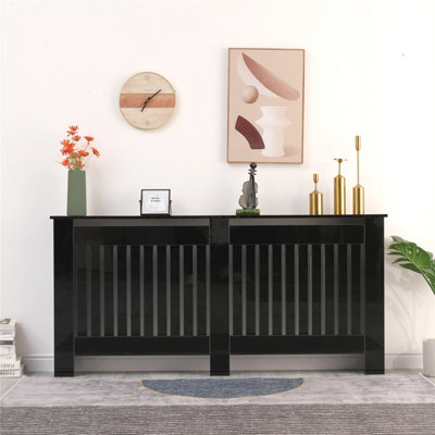 Furniturehmd High Gloss Black Radiator Cover With Vertical Slat Living Room Bedroom Hallway Cabinet from B&Q