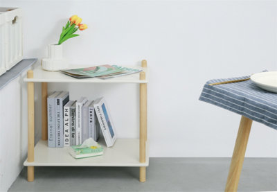 N/A: FurnitureHMD 2Tier Household Shelf,Storage Shelf with Birch Round Legs and MDF Shelving Unit,Organiser Shelves
