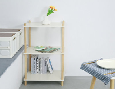 N/A: FurnitureHMD Versatile Tiered Shelf Solid Birch Shelving Unit Storage Organised Shelves for Living Room, Bedroom, Kitchen
