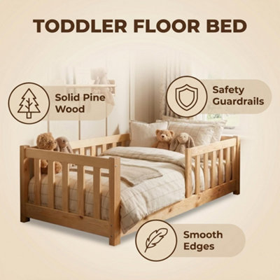 Childrens Bed With Slat Support & Enclosure GuardrailsSolid Pine Wood ConstructionSafe Toddler Bed Frame For Bedroom from B&Q