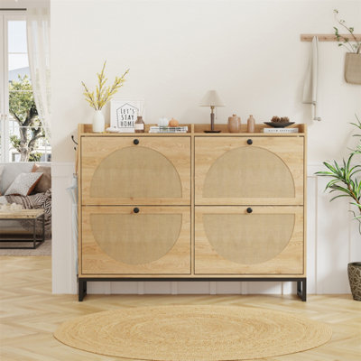 - Ratten Design Storage Shoe Cabinet,shoe Cupboard,freestanding Shoe Organizer With 4 Flip Drawers And Metal Frame Feet