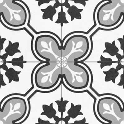 Ceramica Ellie Graphite Black & White Matt Patterned Porcelain Indoor Wall & Floor Tile Sample from B&Q