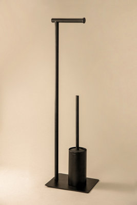 B&Q -  Toilet Roll Holder With  Toilet BrushFreestandingMatt BlackEssentials Collection