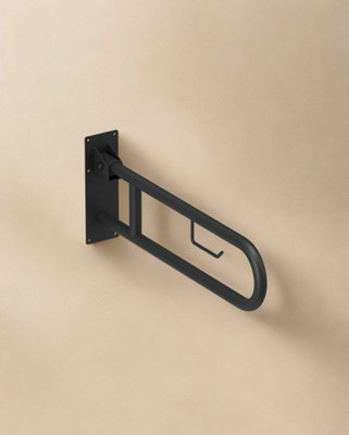 Cosmic Folding Grab Rail 75CmU-Shaped With Toilet Roll HolderMatt BlackSupports Up To 150KgArchitect Collection from B&Q