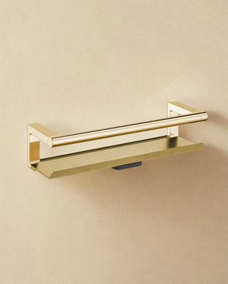 Cosmic Bathroom ShelfBathroom OrganizerWith Glass WiperBrushed GoldArchitect S+ Collection