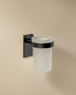 Cosmic  Wall-Mounted Toothbrush HolderSelf-AdhesiveBlackGlass And MetalStick Collection from B&Q