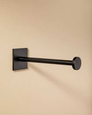 Cosmic Single Arm Toilet Roll HolderSelf-AdhesiveBlackStick Collection from B&Q