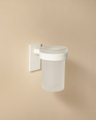 Cosmic  Wall-Mounted Toothbrush HolderSelf-AdhesiveWhiteGlass And MetalStick Collection from B&Q