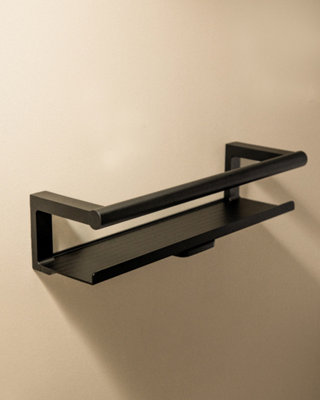 Cosmic Black Bathroom Shelf, Bathroom Organizer, With Glass Wiper, Matt Architect S+ Collection Size 0.95