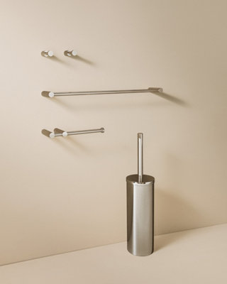 Cosmic Bathroom Accessory SetSilver Gloss5 Pieces2X HooksToilet Brush And HolderToilet Paper HolderTowel Rail