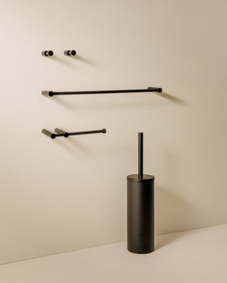 Cosmic Bathroom Accessory SetBlack Matt5 Pieces2X HooksToilet Brush And HolderToilet Paper HolderTowel Rail