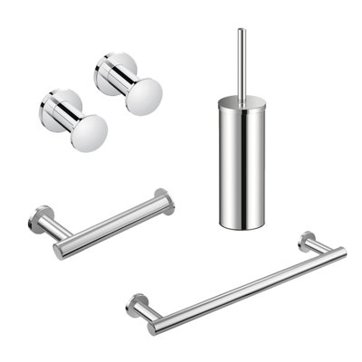 Cosmic Bathroom Accessory SetSilver5 Pieces2X HooksToilet BrushToilet Paper HolderTowel RailArchitect Collection