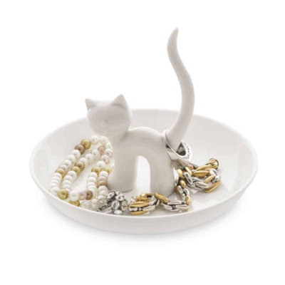 Balvi Extra Large White Ceramic Cat Feline Ring Trinket Holder Tray Extra Large White Ceramic Cat Feline Ring Trinket Holder Tray from B&Q