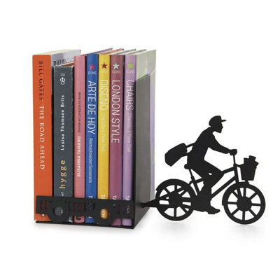 Balvi Postman Pedalling Bike With Trailer Silhouette Black Metal Bookends from B&Q
