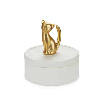 Balvi White Porcelain Gold Kitten Cat Feline Statuette Jewellery Trinket Box from B&Q