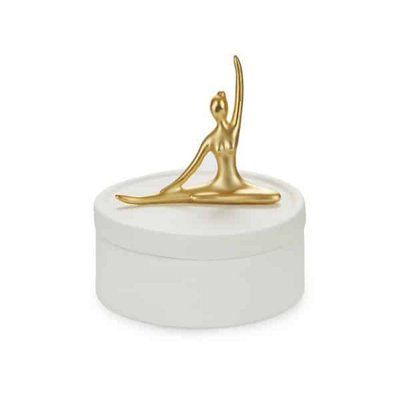 Balvi White Porcelain Gold Ballerina Dancer Pose Jewellery Trinket Box from B&Q