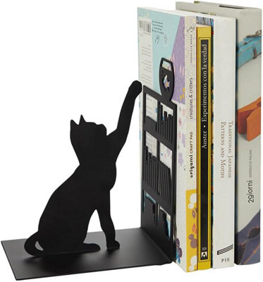 Balvi Fishing Cat Silhouette Metal Bookend Novelty Book Stopper from B&Q
