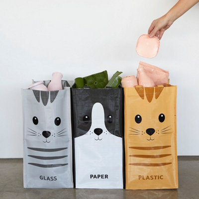 Balvi Cat Faced Reusable Eco-Friendly Waste Recycling Bag 3Pc Set from B&Q