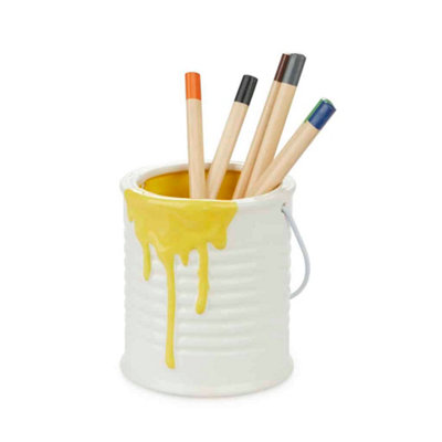 Balvi Yellow Paint Can Tin Home OfficeSchool Desk Organiser Plastic Pen Pot Holder from B&Q