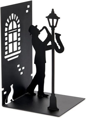 CKB Ltd Old School Classic Jazz Musician Playing Saxophone Blues Lamp Post Black Metal Bookend from B&Q