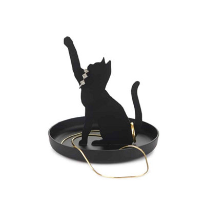 Balvi Feline Cat Black Metal Playful Catching Toy Pose Ring Trinket Tray Bowl from B&Q