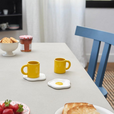 B&Q -  Set Of 2 Ceramic Sunny Side Up Fried Egg Saucer And Mug Set