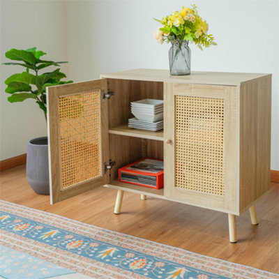 Abrihome Rattan Sideboard Cabinet With 2 Doors For Living RoomAdjustable Shelf80X35X78Cm from B&Q