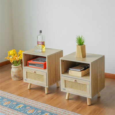 Abrihome Set Of 2 Rattan Nightstand Cabinet2 Rattan Drawers Storage And 2 Space Saving Shelves40X35X50Cm from B&Q