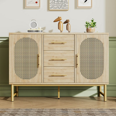 Abrihome Rattan & Oak Sideboard With 2 Doors3 Drawers & Adjustable Shelves120X40X74Cm Living Room Storage Cabinet from B&Q