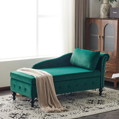 Abrihome Velvet Chaise Lounge Sofa With StorageUpholstered Chaise Lounge Couch With Pillow For Living RoomRight ArmrestGreen from B&Q