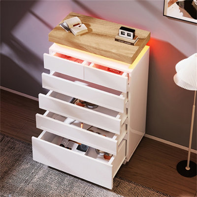 Abrihome High-Gloss White Sideboard Cabinet With 6 Drawers & App-Controlled Rgb Led LightsStorage For Living Room 115X73X39 Cm from B&Q