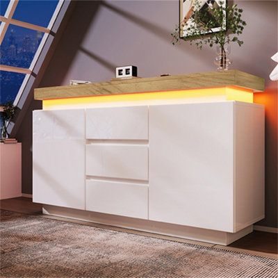 Abrihome White Sideboard Cabinet With 6 Drawers & App-Controlled Rgb Led LightsMulti-Purpose Storage For Living Room 115X73X39 Cm from B&Q