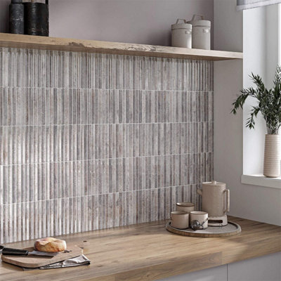 Ceramica Rubik Greige 150mm X 300mm Ceramic Wall Tile (Pack Of 22 W/ Coverage Of 1M2) from B&Q
