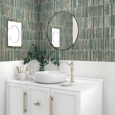 Ceramica Rubik Verde 150mm X 300mm Ceramic Wall Tile (Pack Of 22 W/ Coverage Of 1M2) from B&Q