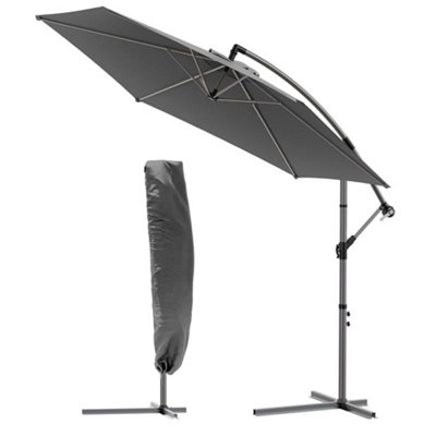 Vounot 3 M Cantilever Garden ParasolBanana Patio Umbrella With Crank Handle And Tilt For Outdoor Sun ShadeGrey from B&Q