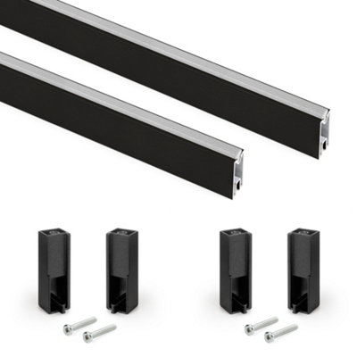 B&Q -  Lot Of 2 X 0.75M Long Luxe Wardrobe Rails With SupportsAluminium And PlasticTextured Black Painted