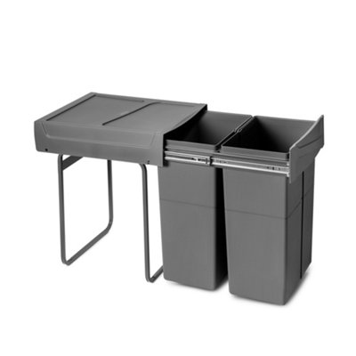 B&Q -  Recycling Bin For Lower Mounting And Manual Pull-Out In Kitchen Unit Recycle 2X25LitresAnthracite Grey Plastic