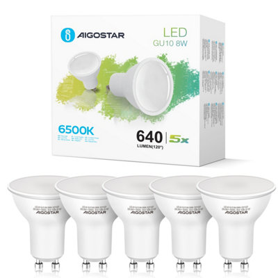 Aigostar 8W Gu10 Led Bulbs 6400K Cool White 5Pack Box from B&Q