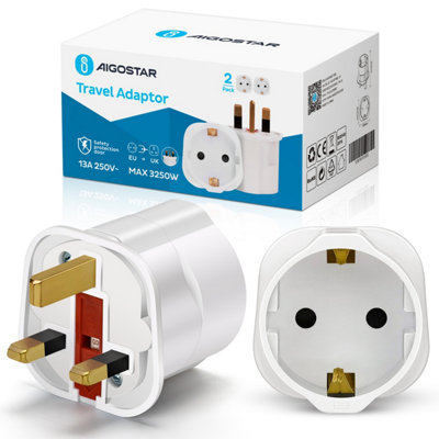 B&Q -  European To Uk Plug Adaptor 2 Pin To 3 Pin Travel Adapter Plug Pack Of 2