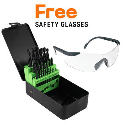 JBM Drill Bit Set 25Pc Hss Metric 1mm To 13mm Metal Plastic Wood With Safety Glasses from B&Q