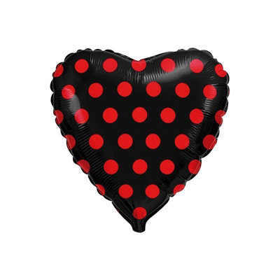 Flexmetal Heart Black With Red Spots 18" Foil Balloon Party DecorationSuitable For Air Or Helium from B&Q