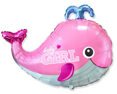 Flexmetal Baby Whale Girl 34" Super Shape Foil Balloon New Baby Party DecorationSuitable For Air Or Helium from B&Q