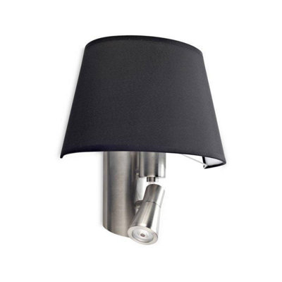Luminosa Lighting Luminosa Balmoral 1+1 Light Indoor Wall Lamp Satin Nickel With Black ShadeE27 from B&Q