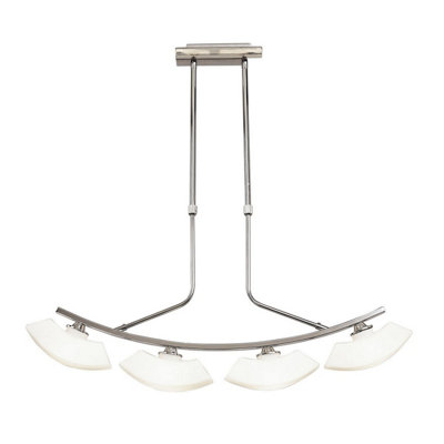 B&Q -  Luminosa Lupa Telescopic Pendant Curved Linear Bar 4 Light G9Polished Chrome/frosted White Glass