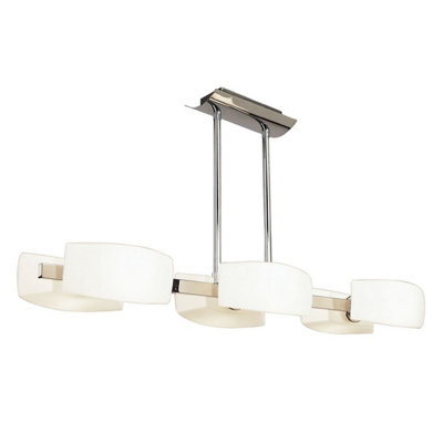 B&Q -  Luminosa Lupa Rectangular Telescopic Pendant Bar 6 Light G9Polished Chrome/frosted White Glass