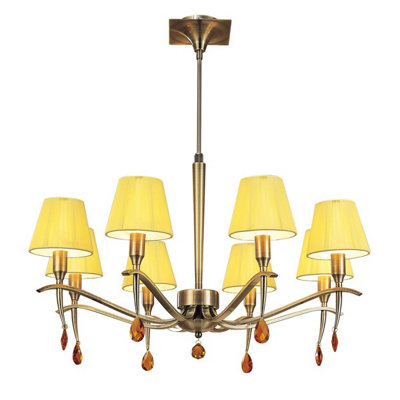Luminosa Lighting Luminosa Siena Pendant Round 8 Light E14Antique Brass With Amber Cream Shades And Amber Crystal from B&Q