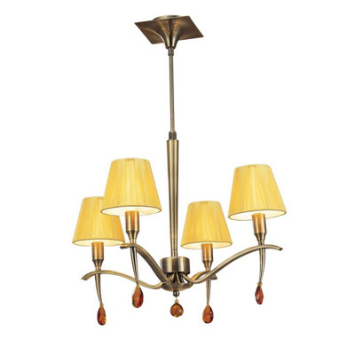 Luminosa Lighting Luminosa Siena Pendant Round 4 Light E14Antique Brass With Amber Cream Shades And Amber Crystal from B&Q