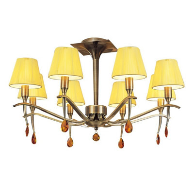 Siena Semi Flush Round 6 Light E14 Antique Brass With Amber Cream Shades And Amber Crystal Mantra - Image 4